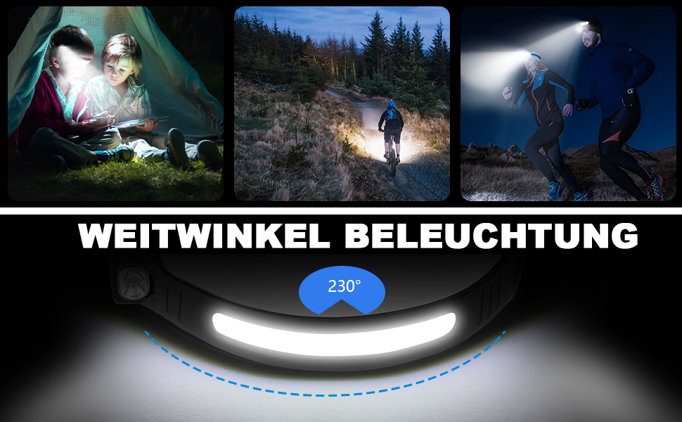 LED налобний ліхтар, 2 шт., 230° широкий кут огляду, з червоним сигнальним світлом, 6 режимів освітлення, датчик, водонепроникність. Ідеально для бігу, риболовлі та активного відпочинку