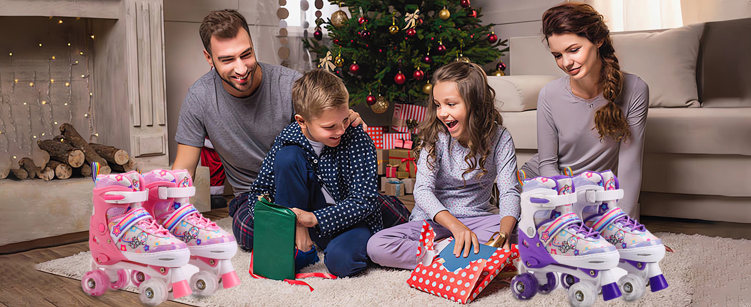 Роликові ковзани для дітей, ролики для дівчаток та початківців, регульовані, з підсвічуванням, дихаючі, фіолетові