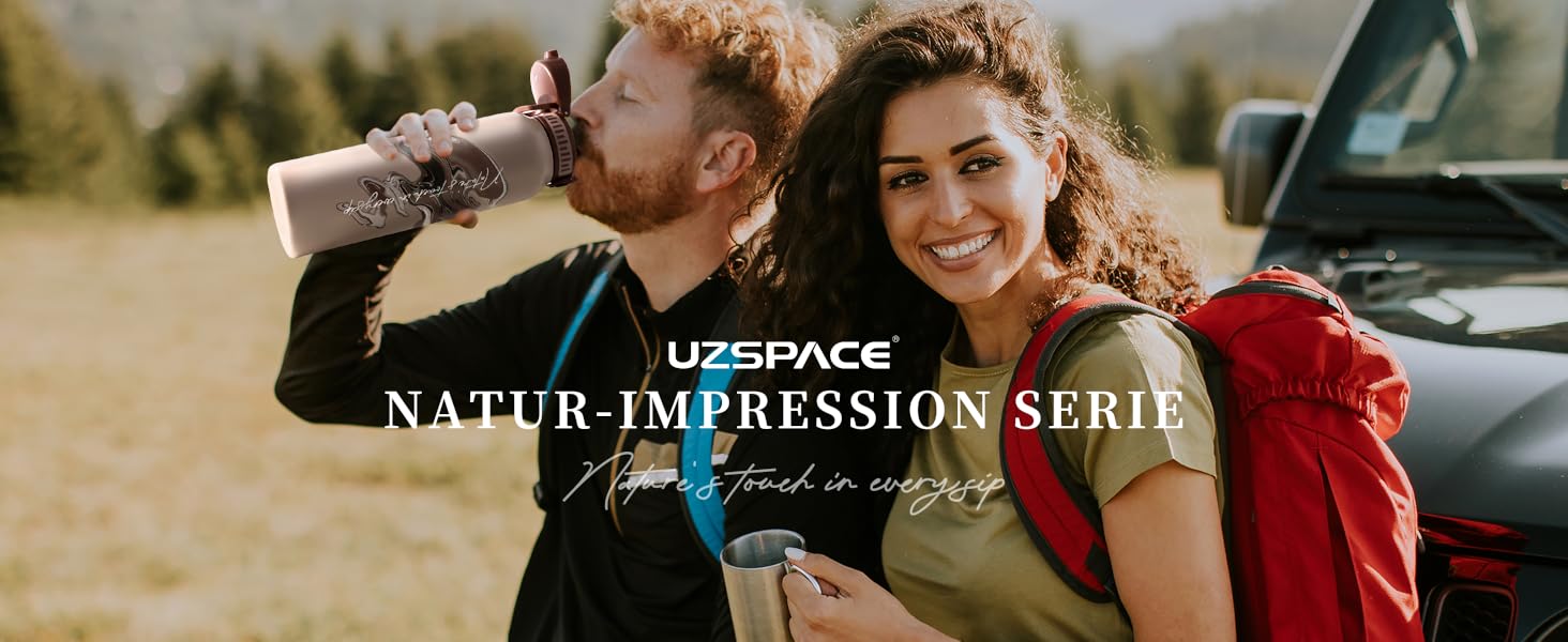 Термос-пляшка UZSPACE 1л (970мл) з нержавіючої сталі, ізольована, з 1-клік відкриванням, без витоку, для спорту, фітнесу, подорожей, зелений