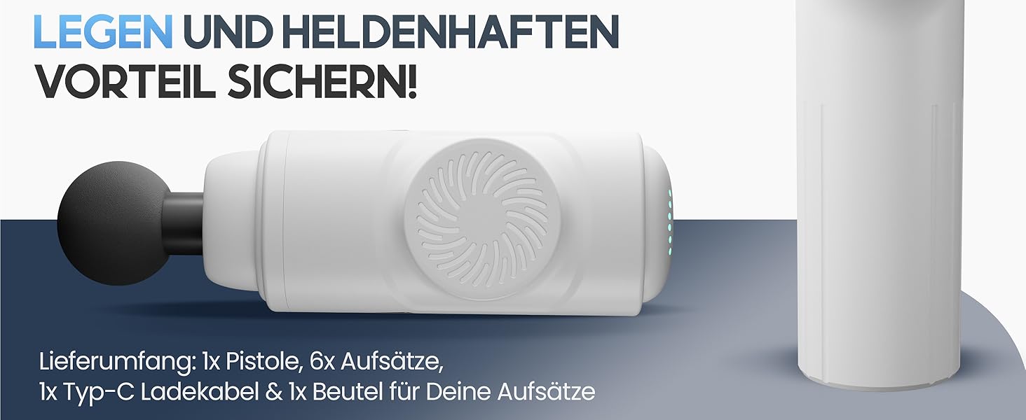 Масажний пістолет з 6 масажними головками та 3200 об/хв I Пістолет для масажу м'язів з портом USB-C I Масажер для м'язів, масажний пістолет, пістолет для масажу м'язів, м'язовий пістолет (білий)