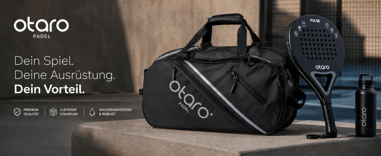 Сумка для падел Otaro 60L з відділенням для взуття, термосумкою та відділенням для ноутбука | Рюкзак для падел на 2 ракетки, одягу та аксесуарів | Універсальна система перенесення 4-в-1 | Чорна