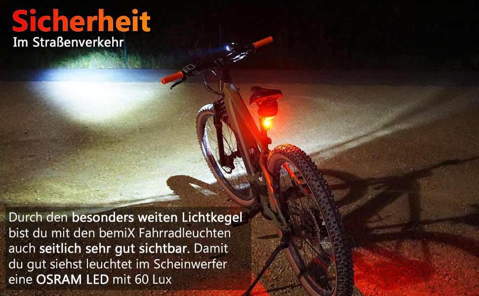 Велофара BemiX LED Set StVZO: яскраве, водонепроникне світло з акумулятором (60 Lux)