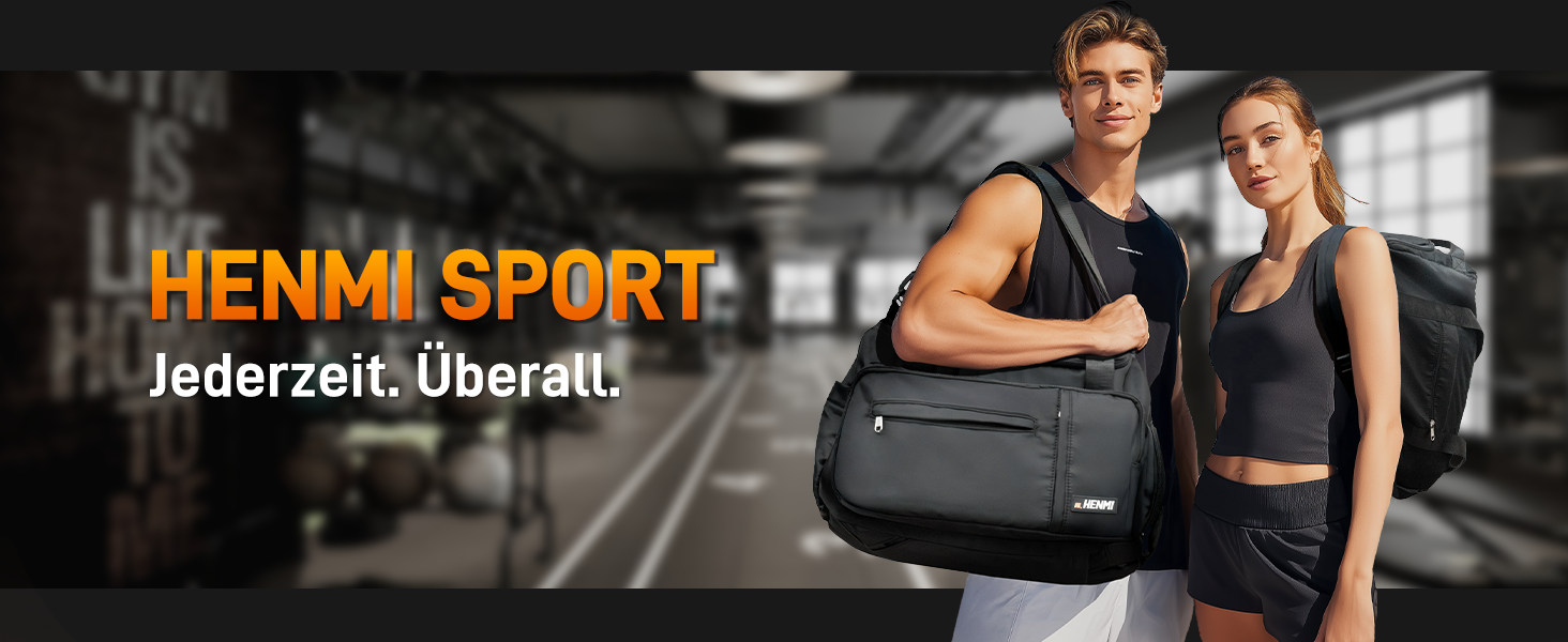 Спортивна сумка Henmi 43L з відділенням для взуття та мокрих речей, чорна. Ідеальна для подорожей, тренувань та фітнесу.