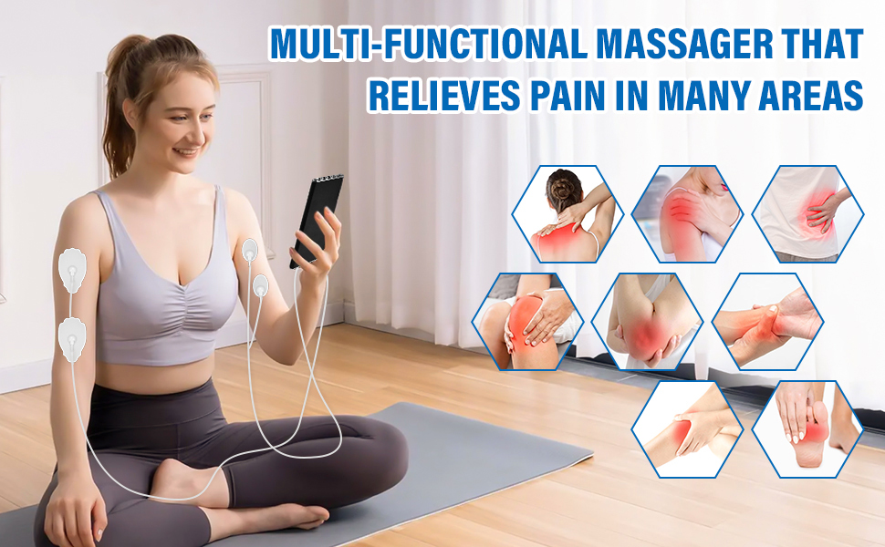 Пристрій TENS/EMS для зняття болю: 3-в-1 Reizstromgerät з 36 режимами, електрична стимуляція нервів, 2 канали, 10 електродів для рук, ніг, спини, плечей (чорний)