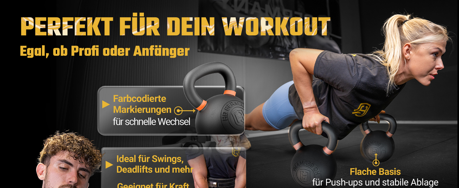 Кетлбел HQ Germany® з порошковим покриттям [2-32кг/Набори] - Набір чавунних кетлбелів преміум-якості з точністю ±2% - Кульова гиря, набір гир, кетл-бел, високоякісні кетлбели з порошковим покриттям (30кг)