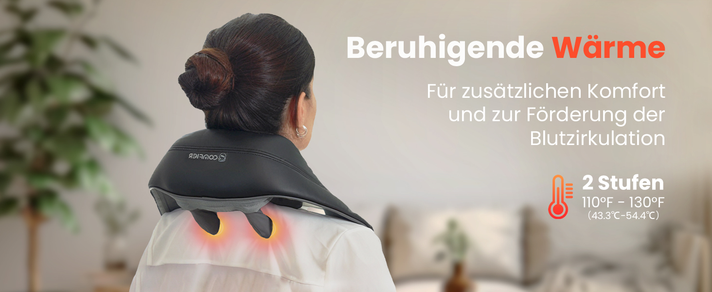 Бездротовий масажер Comfier 4D Шиацу для шиї та плечей з підігрівом і вібрацією, електрична подушка для масажу спини, для дому та авто, подарунок