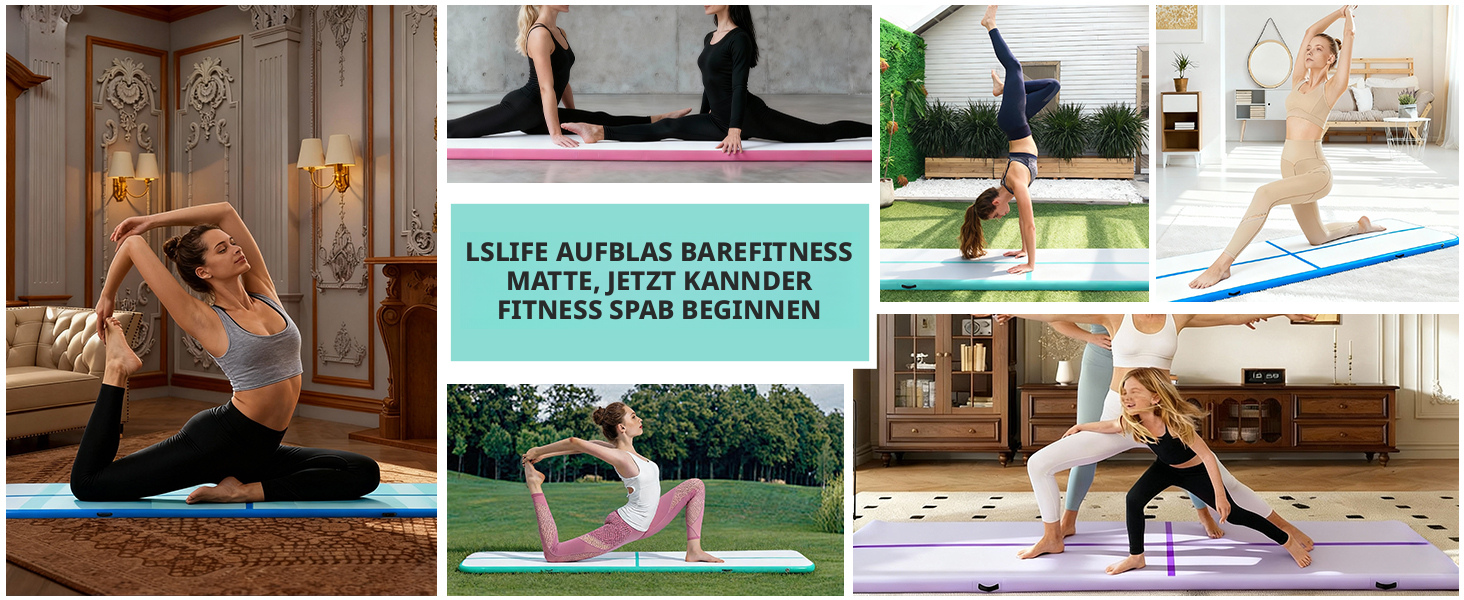 Гімнастичний надувний мат LSLIFE для дому: 3M, 4M, 5M, 6M, товщина 10 см, з електричним насосом. Підходить для гімнастики, йоги, акробатики, дітей та водних розваг. Колір: блакитний.