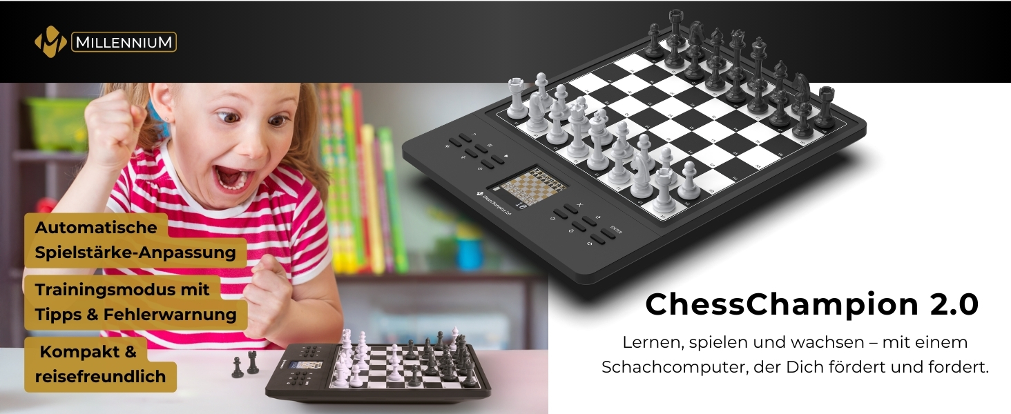 Електронний шаховий комп'ютер Millennium M808 ChessChampion 2.0 з підказками та навчальним режимом, для початківців, дітей і мобільного використання