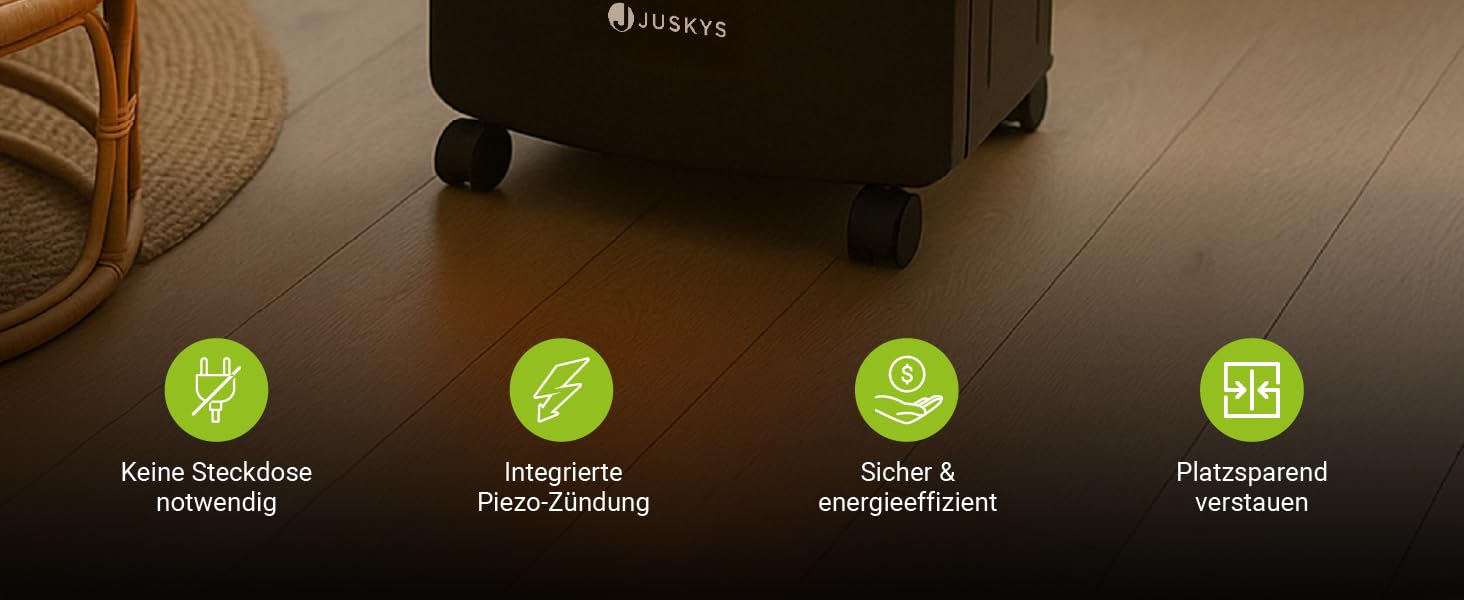 Газова обігрівач Juskys® GS42US чорного кольору - 4200 Вт з регулятором тиску та шлангом. Мобільний, ефективний та економічний газовий нагрівач/піч/обігрівач