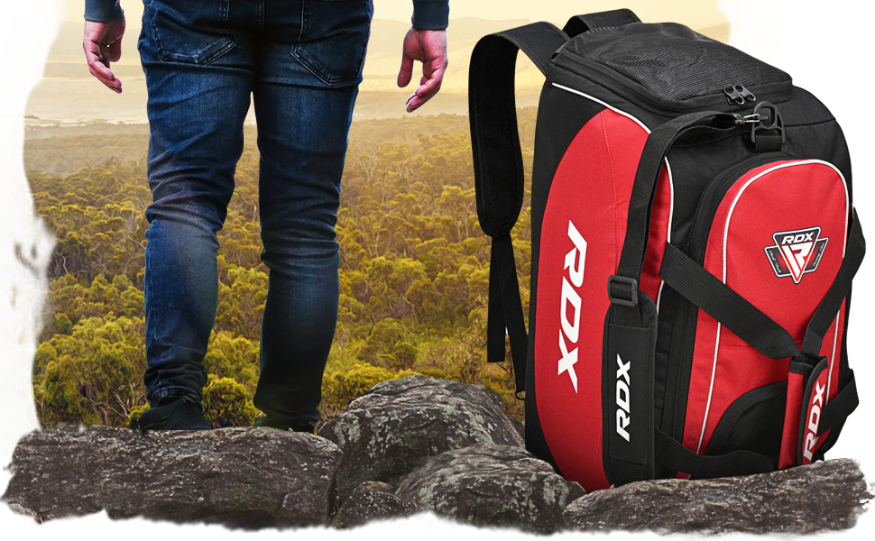 Спортивна сумка RDX з відділенням для взуття, рюкзак для залу, боксу та трекінгу, унісекс, червоний/чорний
