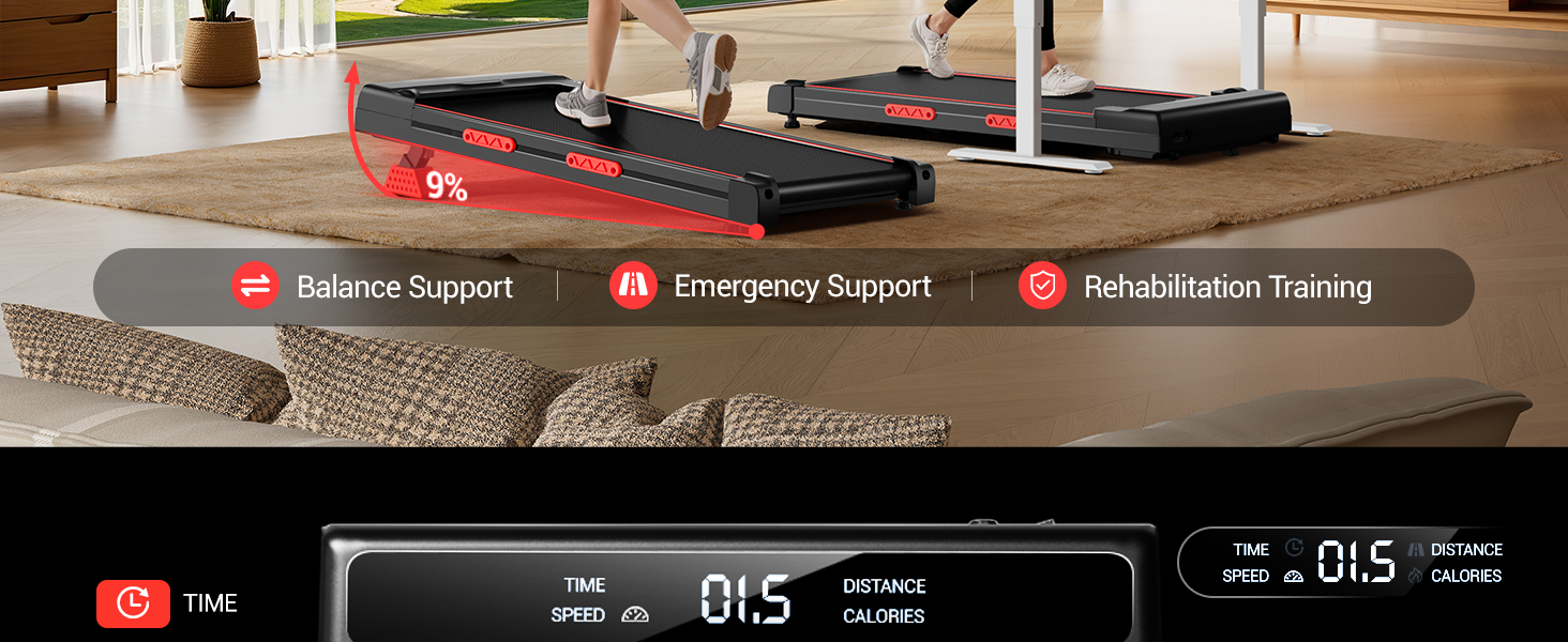 Walking Pad з нахилом 15% та швидкістю 10 км/год: компактний біговий тренажер для дому та офісу, LED-дисплей, пульт дистанційного керування, 2.5PS, максимальне навантаження 136 кг, тиха робота