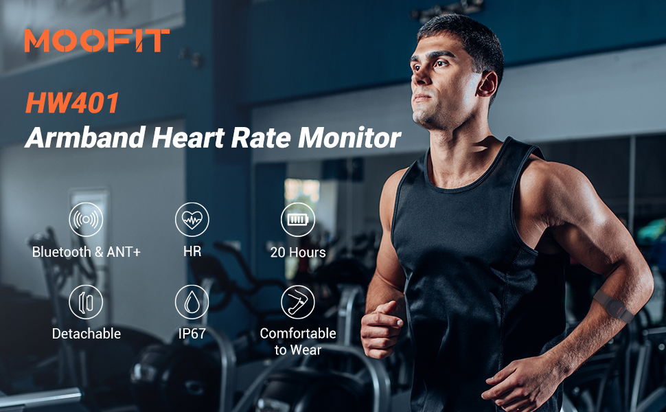 Пульсометр Moofit HW401 з нагрудним датчиком, Bluetooth/ANT+, водонепроникний IP67, сумісний з Wahoo, Strava