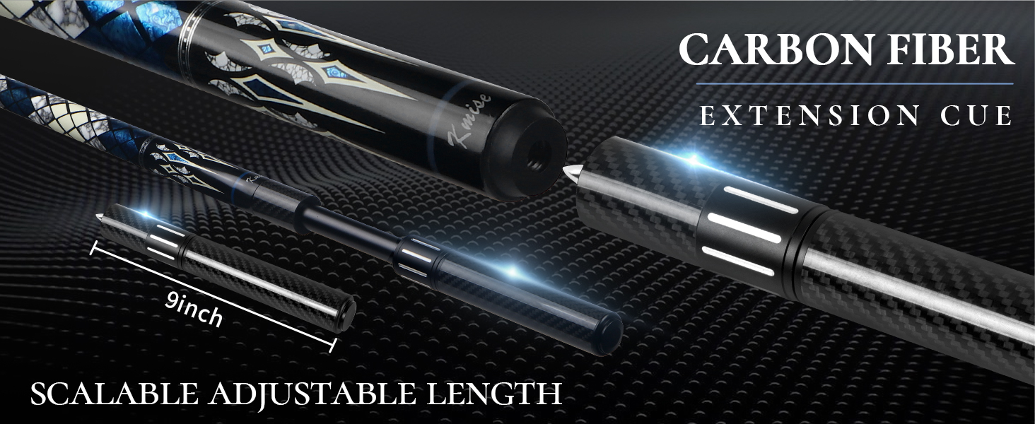 Білий більярдний кий Kmise Professional Pool Cue - 19/20/21 oz з канадського клена, з карбоновою телескопічною насадкою, для дорослих (595г)