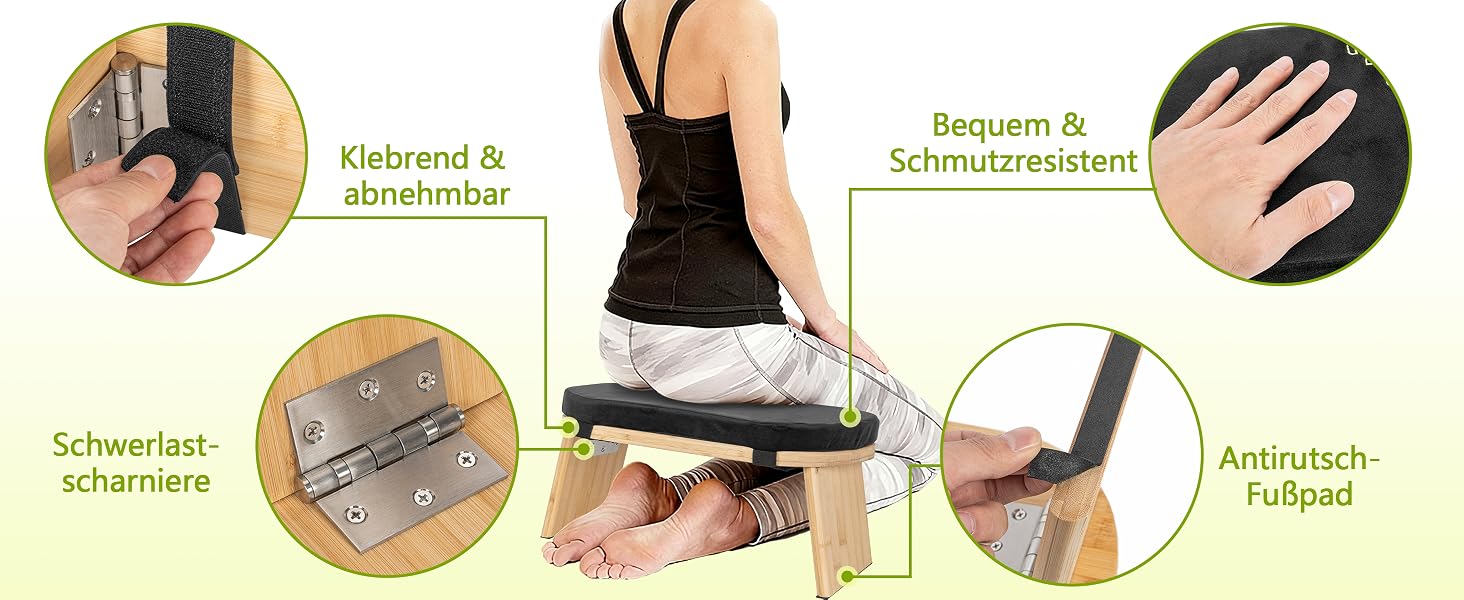 Складний медитативний стілець з бамбука Ergonomischer Meditationsbank: З подушкою, для молитви, йоги та медитацій - Сірий