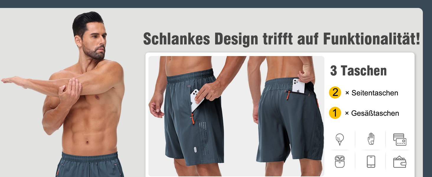 Шорти спортивні чоловічі дихаючі для бігу та фітнесу, Dry Fit, для тренажерного залу, шорти для джогінгу, функціональні шорти з кишенями на блискавці, чорний/темно-сірий, розмір L, 2 шт. в упаковці