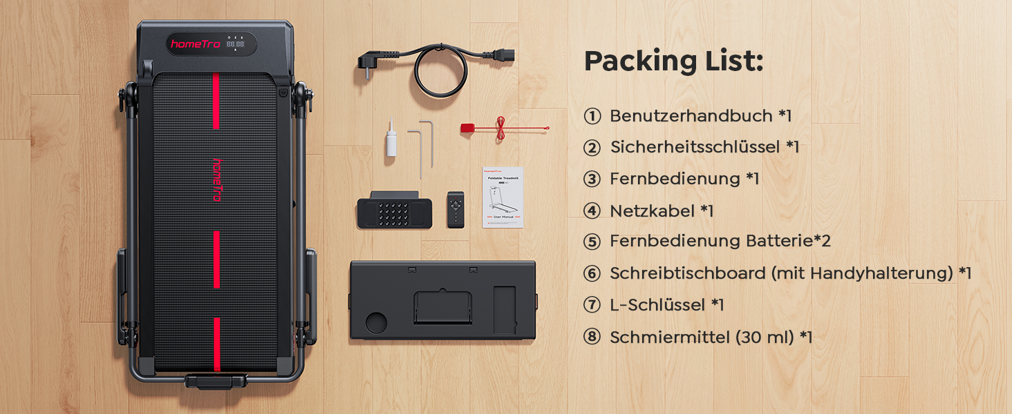 Складана бігова доріжка для дому з нахилом 7%, Walking Pad до 12 км/год, з регульованим поручнем та знімним робочим столом, двигун 3.0 к.с., керування через додаток та пульт, червоно-чорна