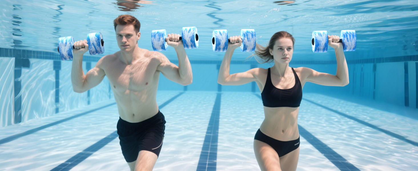 Набір аквагантелів HAPBEAR 3-в-1 з'єднувальною штангою (2 шт.) – для аквафітнесу, реабілітації та плавання, блакитний