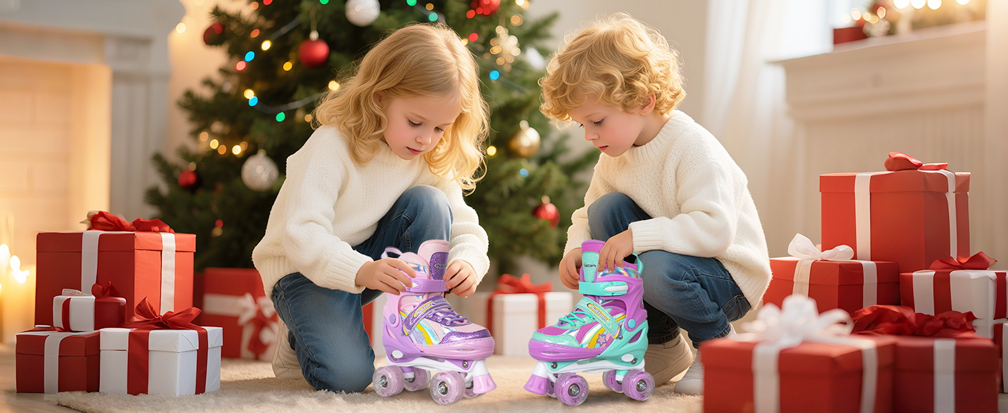 Дитячі ролики Nattork для дівчаток, 4-разове регулювання, райдужні кольори, розмір 32-36 EU (205-230 мм), фіолетовий