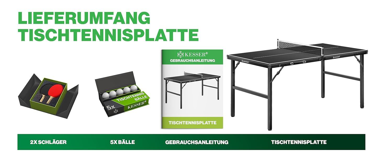Набір для пінг-понгу KESSER® Mini з ракетками, м'ячами та сіткою | Розкладний стіл для гри в настільний теніс | Ігровий набір для дітей та дорослих | 153 x 76,5 см