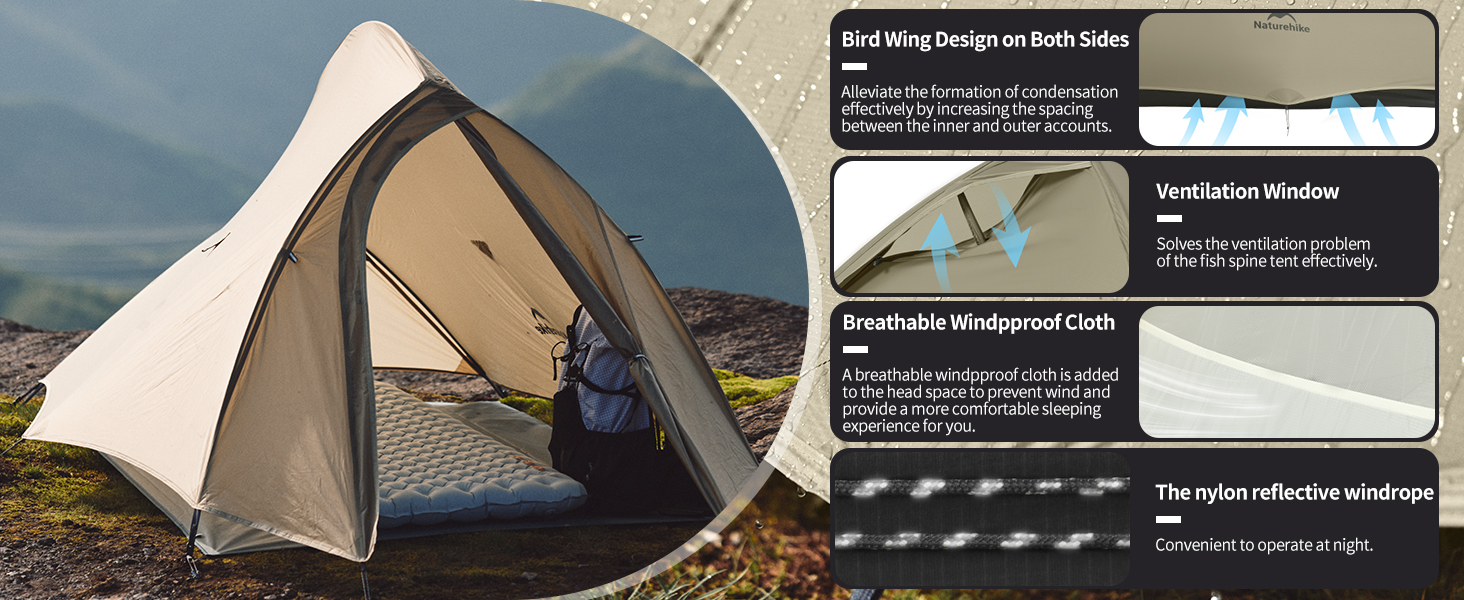 Намет Naturehike Cloud Up Pro 1-місний, легкий, водонепроникний, для кемпінгу та трекінгу, сірий, 20D