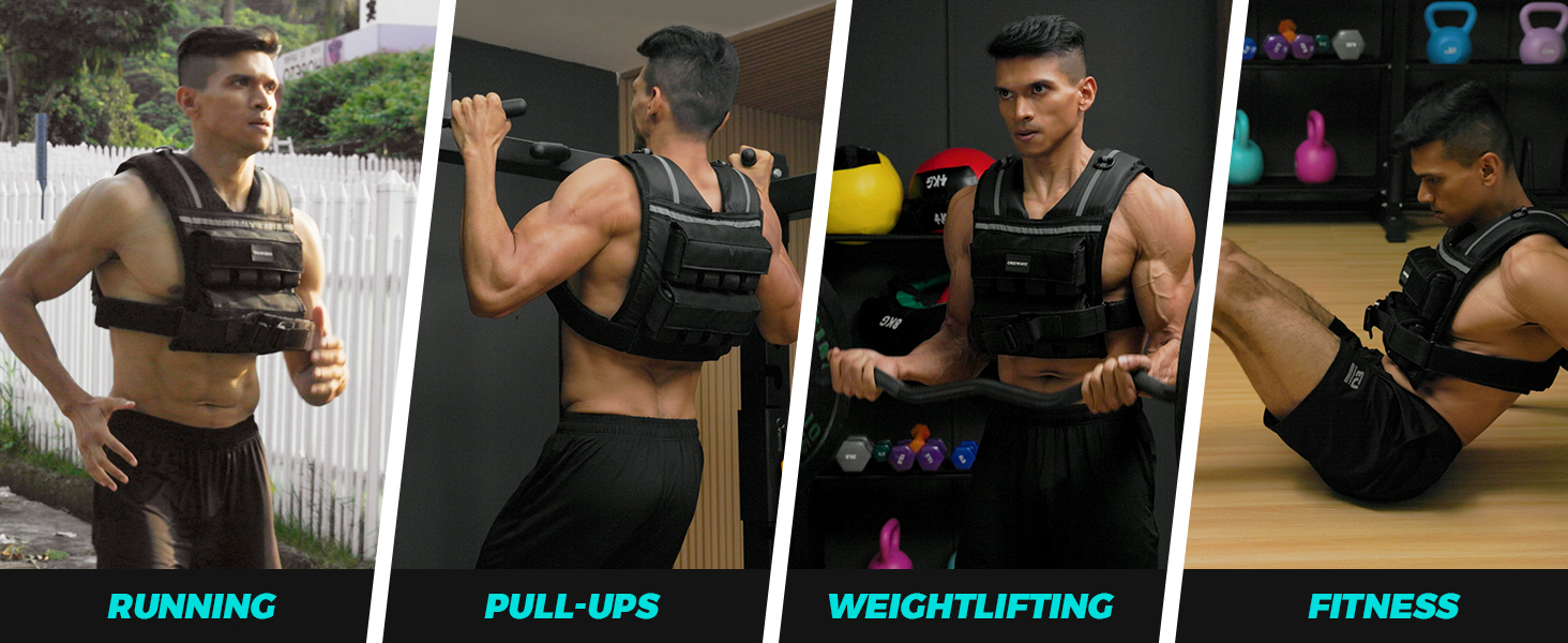 Вага для тренувань ONETWOFIT, регульована, 20 кг, чорна. Ідеальна для силових тренувань, бігу та фітнесу.