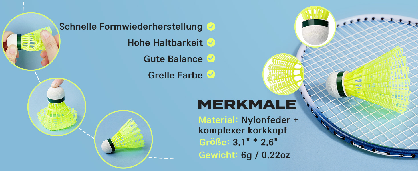 Волан для бадмінтону HIRALIY нейлон, 12/24 шт., висока швидкість, для тренувань та гри в приміщенні/на вулиці, для молоді