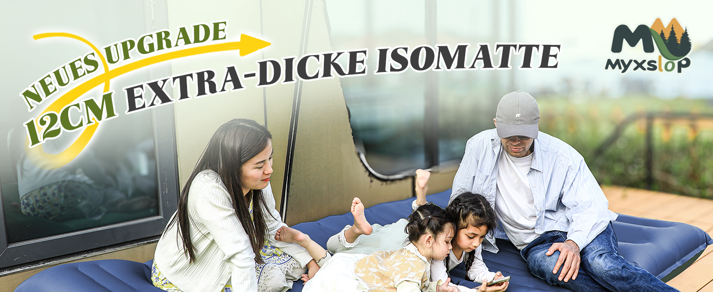 Isomatte Myxslop самонадувна, 12 см, двомісна, для кемпінгу, подорожей, туризму, у намет, на пляж, зелена (блакитна)