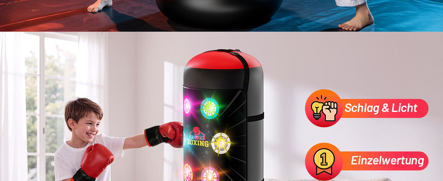 Інтерактивний боксерський мішок для дітей з музикою та світлом, стоячий, надувний, з рукавичками, для хлопчиків 6-12 років, червоний, L