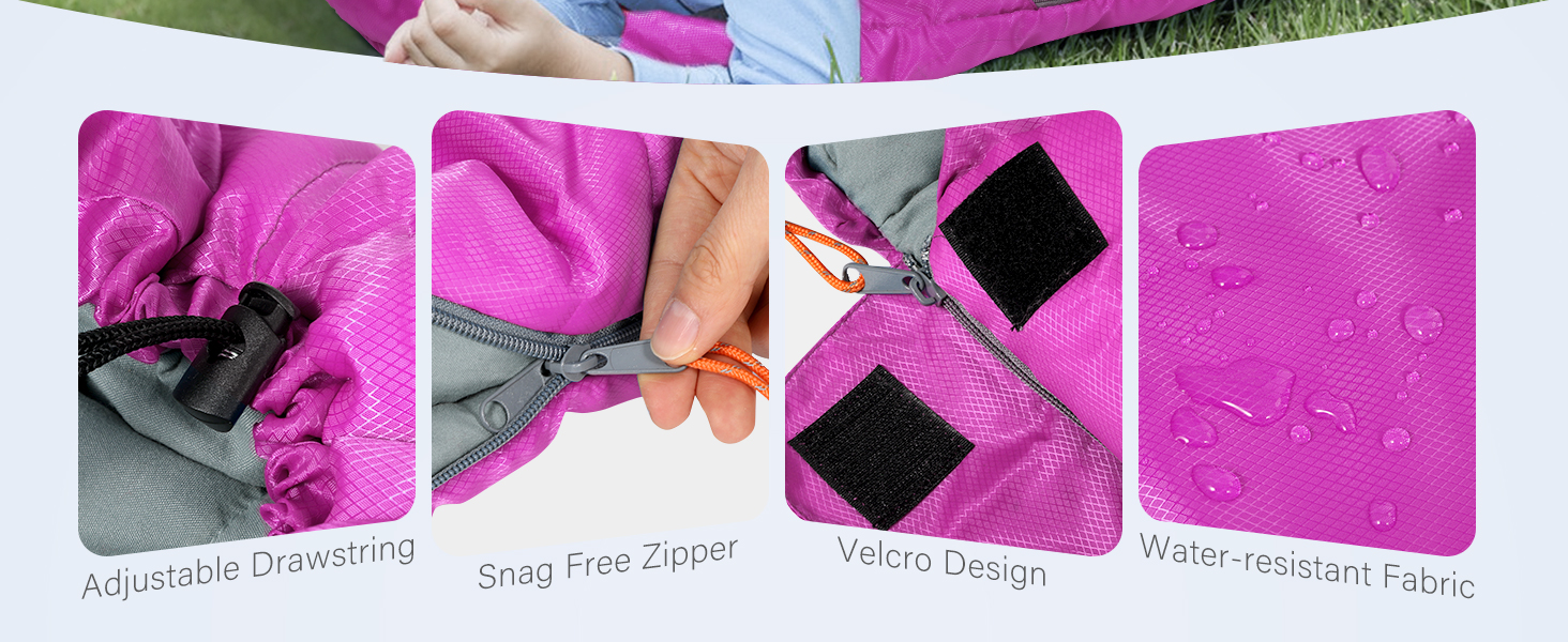 Сплячий мішок для дітей REDCAMP 175x65 см, рожевий. Теплий, зручний, регульований, для кемпінгу та відпочинку на природі. 3-сезонний