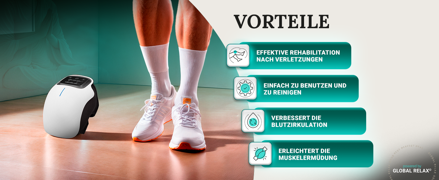 Електричний масажер для ніг GLOBAL RELAX VITALZEN SLIM з шиацу, розминанням і прогрівом, для поліпшення кровообігу та зняття болю, інтуїтивне керування