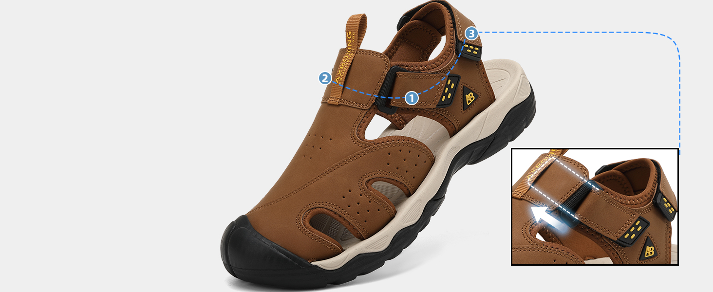 Чоловічі сандалі AX BOXING для трекінгу та спорту, літні відкриті, на липучці, дихаючі, антиковзкі, розмір 44 EU (коричневі)