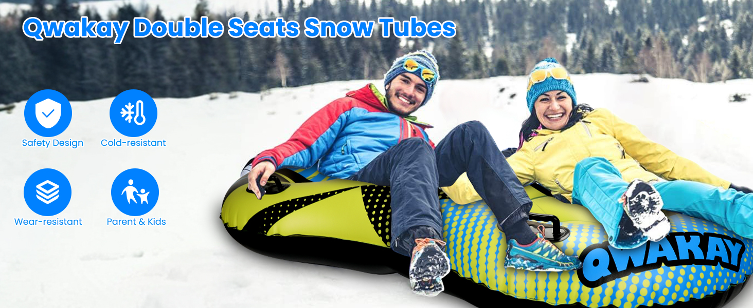 Надувний сніговий тюб з буксирувальною лінією, 47-49-68 дюймів. Міцний корпус, зносостійкий та морозостійкий матеріал. Зимовий спорт для дітей та дорослих. Подвійне сидіння 68 дюймів