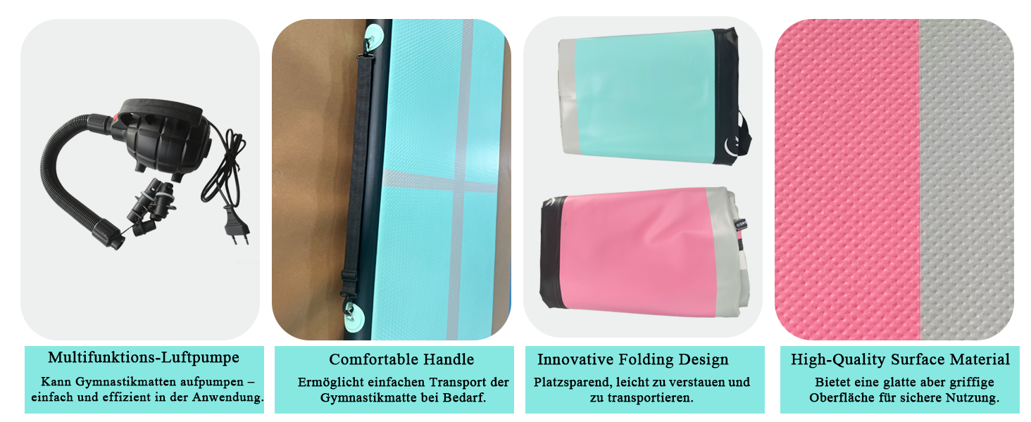 Airtrack CASSILANDO 300x100x10 см - Надувний мат для гімнастики, акробатики та йоги (М'ятний/Чорний)