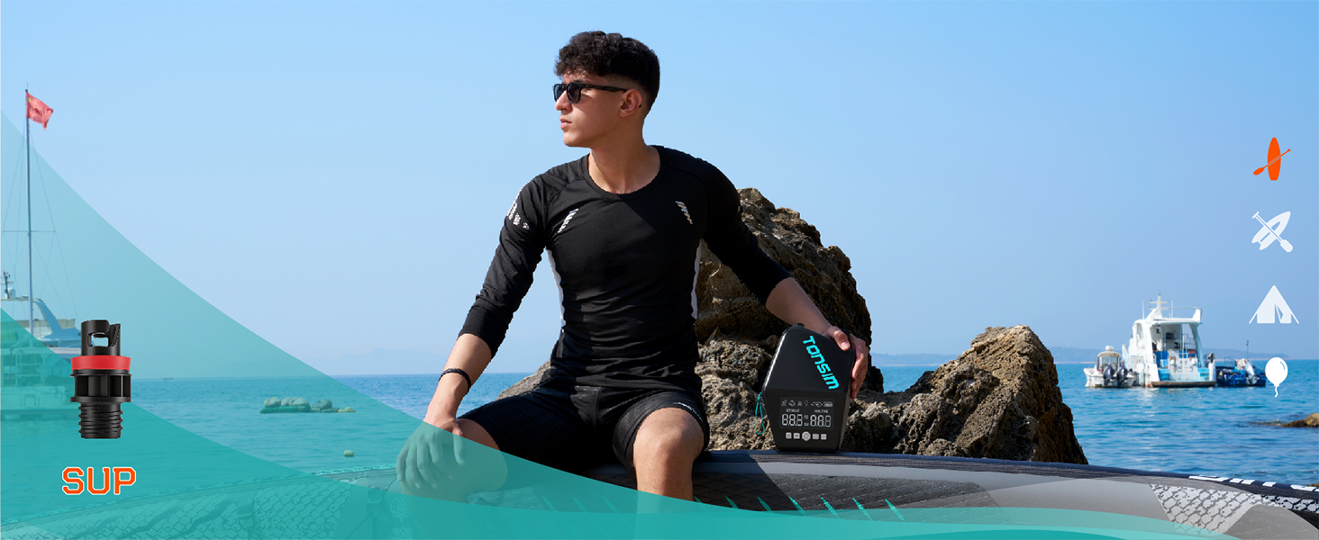 Електричний насос Tonsim Sup Pumpe 20 PSI для SUP-дощок, каяків та наметів з акумулятором та автопідключенням 12V