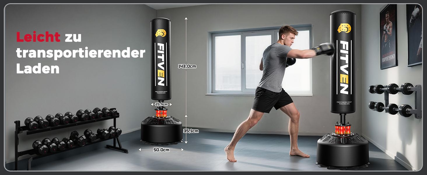 Боксерський мішок FITVEN стійкий з рукавичками, важкий, на присосках для дорослих та дітей, чорний
