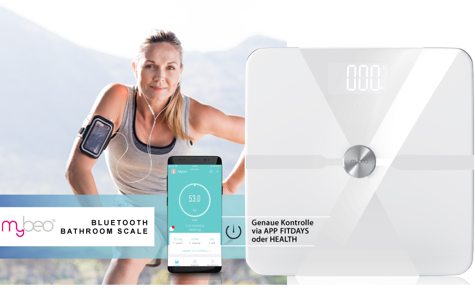 CSL Bluetooth Шкала жиру в організмі - сумісна з Apple Health - Цифрові багатофункціональні ваги - Ваги для тіла у ванній кімнаті Ваги для ванної кімнати - для iOS Android - Білий B