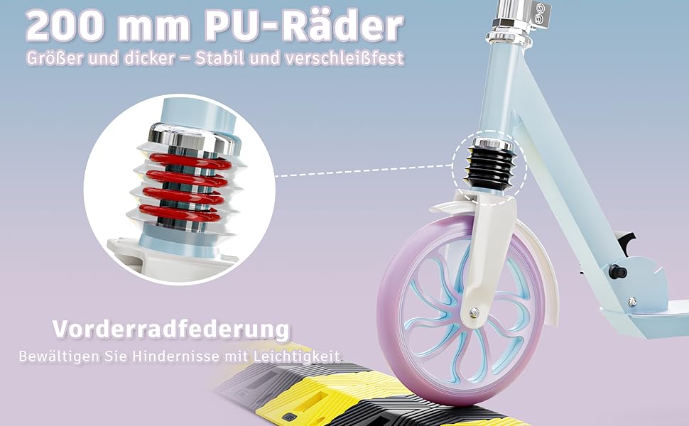 Дитячий трюковий самокат PHOEROS для дітей 6-12 років, підлітків та дорослих. Легкий міський самокат з алюмінію з великими колесами 200 мм, складний, 3-рівнева регулювання висоти, амортизація. (Blue)