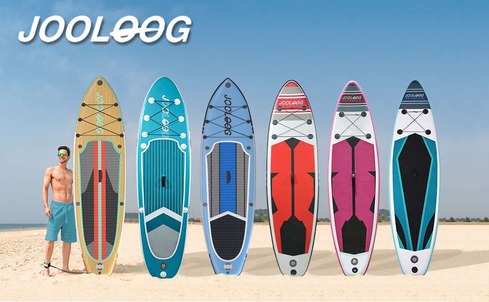 Надувний SUP Board JOOLOOG Stand Up Paddle Board 300кг, 6 дюймів товщини, з аксесуарами для веслування, для дорослих та підлітків, довжина 10'2/10'5, 320 x 81 x 15 см (зелено-сірий, з синім сидінням та кріпленням для камери)