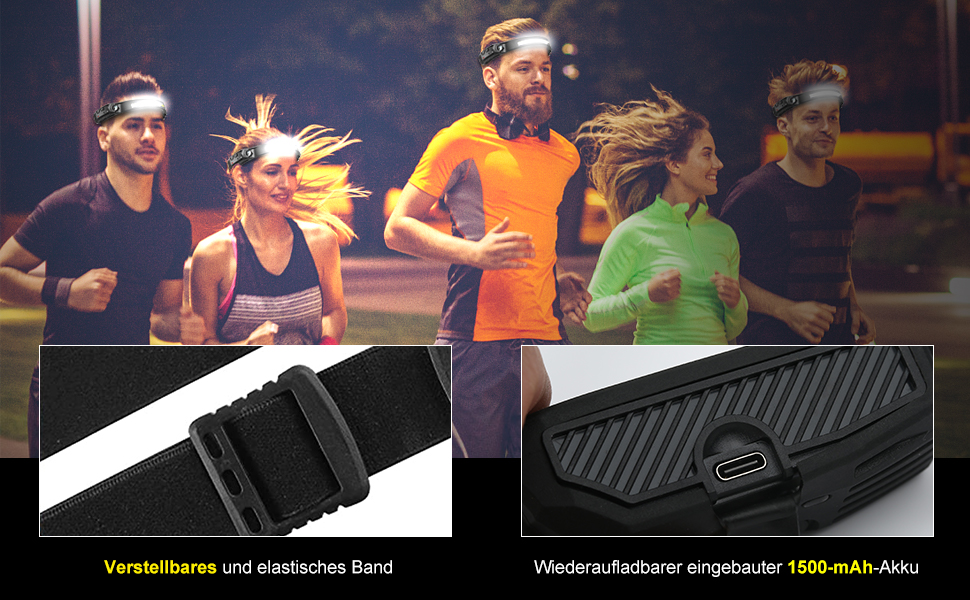 Налобний ліхтар LED перезаряджуваний USB, 350 люмен, 5 режимів, водонепроникний IPX4, для бігу, риболовлі, 2 шт.