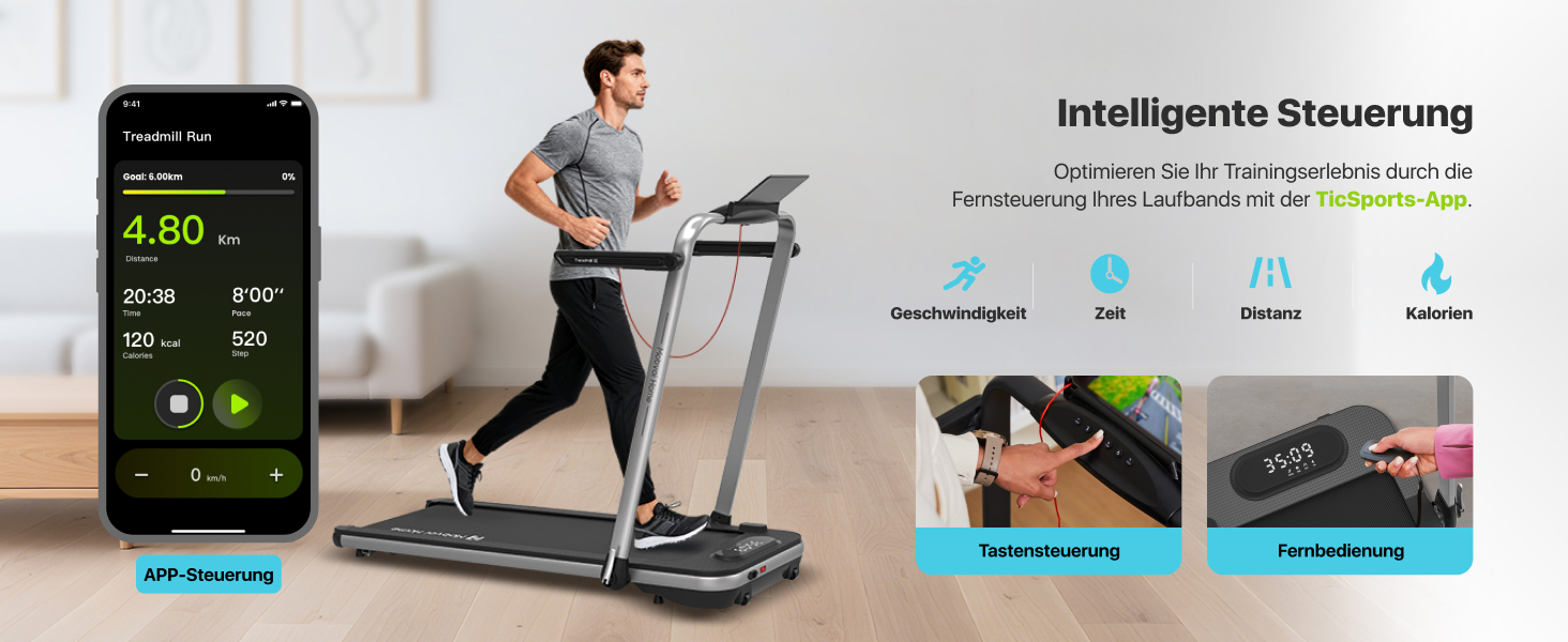 Електричний біговий тренажер Mobvoi Home Laufband SE з AI, 2.5 PS, 12 км/год, компактний, складний, з пультом, для дому, сумісний з TicSports APP, до 120 кг, срібний