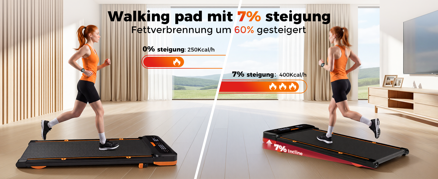 Бігова доріжка для дому з нахилом 7%, Walking Pad 5: реабілітація, 5 рівнів вібрації, під стіл з додатковою ручкою, LED, 2.5HP, швидкість до 7.5 км/год, управління з пульта, до 136 кг, з APP
