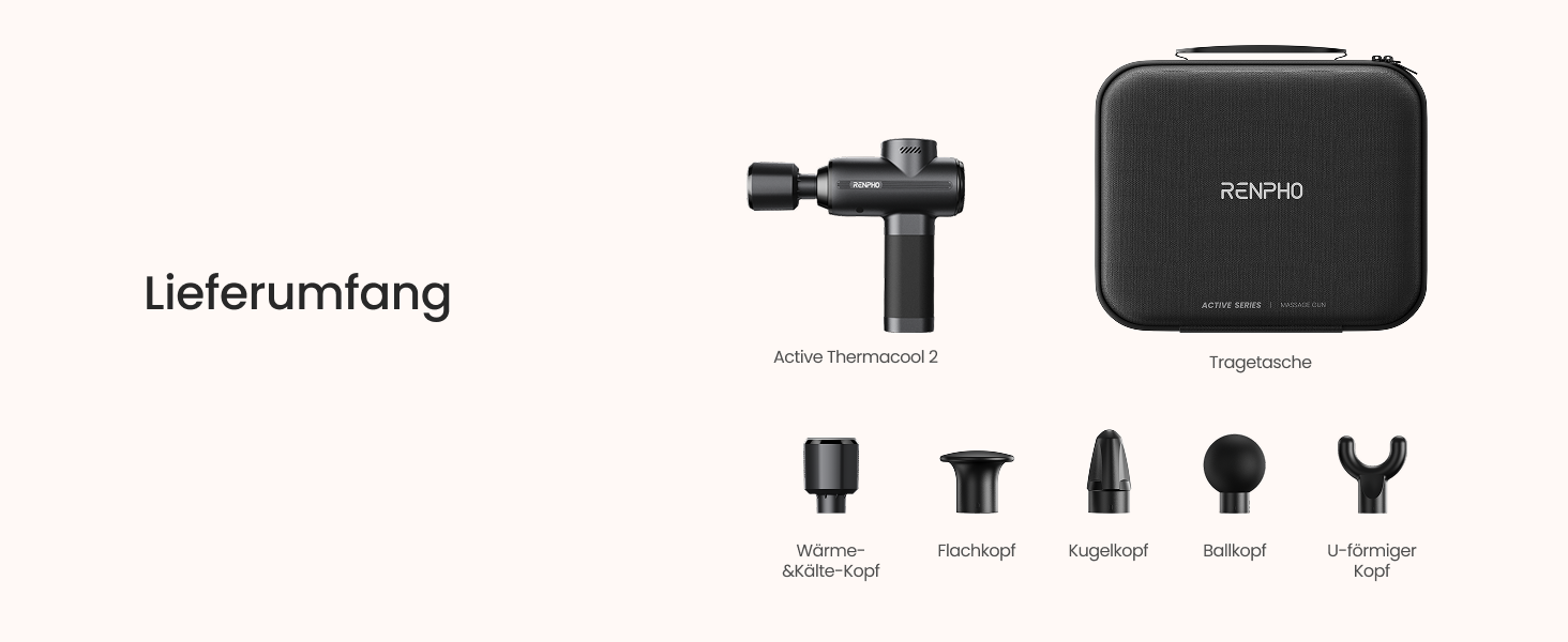 Масажер RENPHO Active Thermacool 2 з підігрівом та охолодженням, 5 швидкостей, 5 насадок, для м'язової терапії