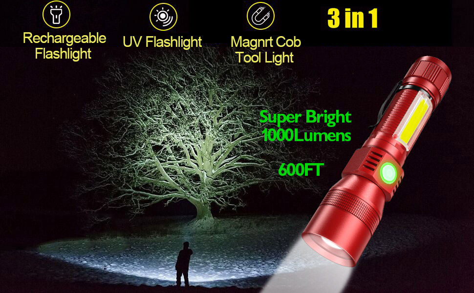 Ліхтарик LED Karrong з USB-зарядкою та магнітом, ультрафіолетовий UV-ліхтарик 395нм, 7 режимів світла (включаючи червоне), акумуляторний набір для кемпінгу та походів, червоний, 2 шт.