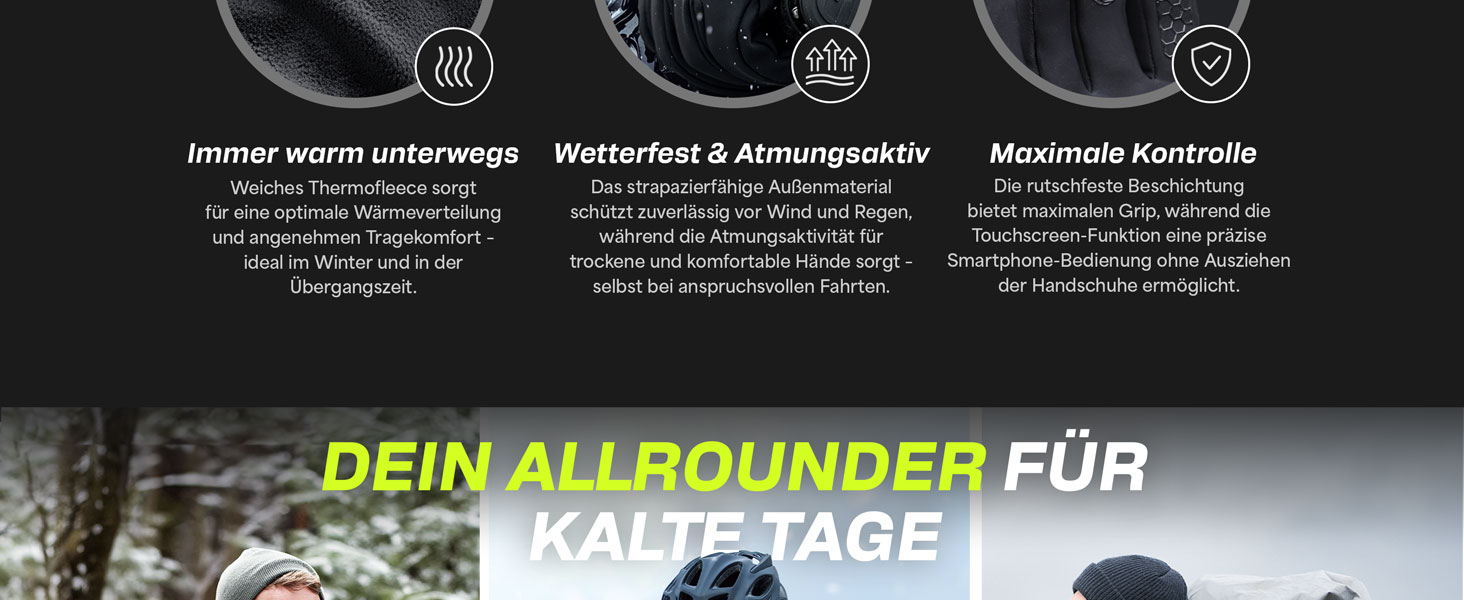 Велосипедні рукавички MACCIAVELLI® для чоловіків та жінок - зимові, 2-в-1 комплект з підкладками, сенсорні, для їзди на велосипеді/MTB/бігу, чорні, розмір L