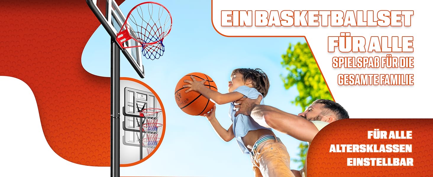 Курка баскетбольна KESSER® Outdoor зі стійкою та колесами. В комплекті 2 сітки, м'яч та насос. Регульована висота 230-305 см. Чорний колір. Підходить для дорослих та дітей.