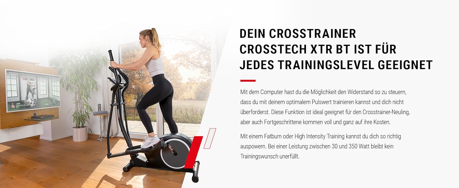 Еліптичний тренажер HAMMER Crosstech XTR BT з Glute Shaper та світлоіндикатором навантаження, 21 програма