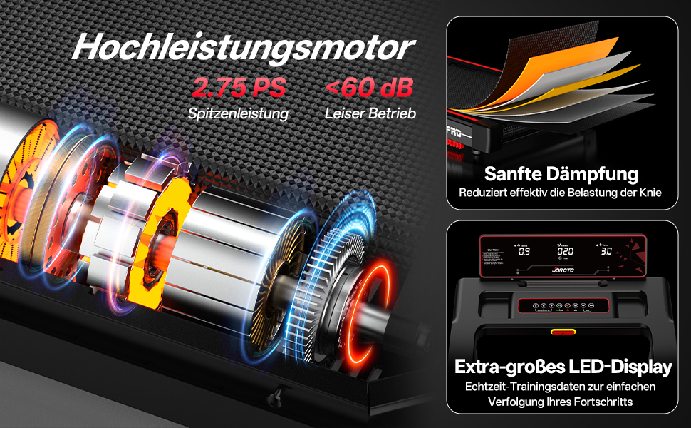 Біговий тренажер JOROTO з нахилом 10%, складаний, до 12 км/год, LED-дисплей, Bluetooth, 2.75 HP, для дому та офісу, до 130 кг