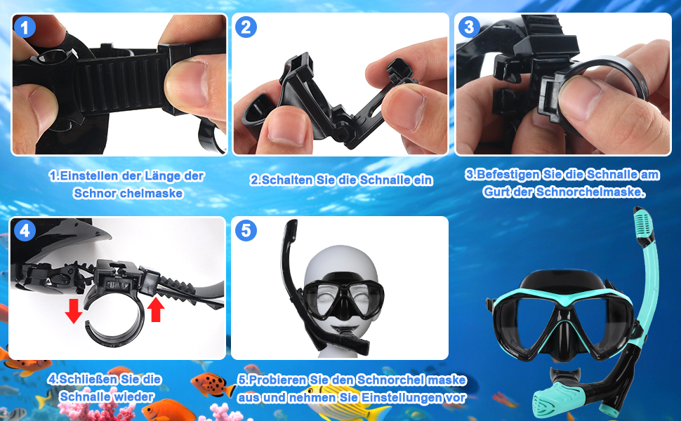 Набір для снорклінгу для дорослих та дітей: маска та трубка Dry, антизапітніння, анти-тік, чорний