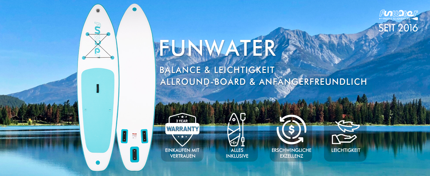 Надувний SUP Борд FunWater 320CM – Комплект для Сапбордингу: Весло, Рюкзак, 3 Ласти, Насос, Леєра. Підходить для початківців та досвідчених. 10' 6 – Оранжевий/Білий