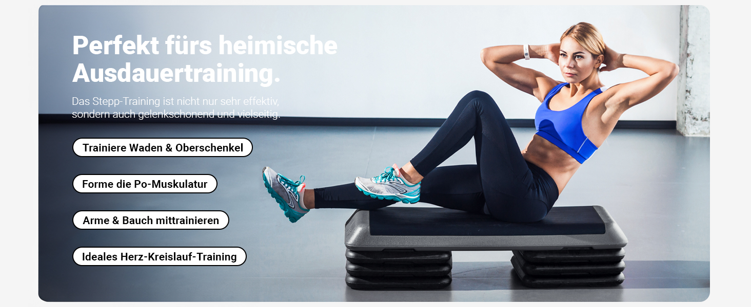 Сходинка-платформа для фітнесу Steppbrett Professional з постером для вправ + додаток Work Out (безкоштовно) | 3-рівнева регулювання висоти, студійний степер